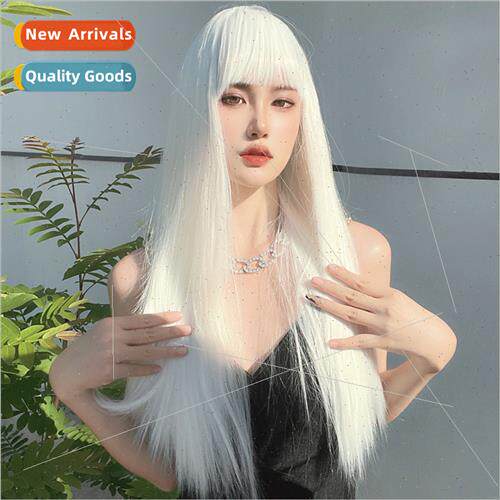 Wigs 适用men women long hair pure white cos long Qi bangs Lo