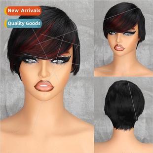 brown short wig bangs red color pick black fashion Europe