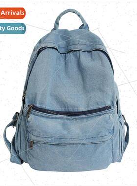 Pure Color Vintage Denim Shoulder Bag mple Ladies Backpack O