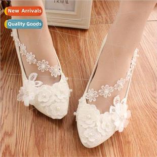 Lace Wedding Dress Large Stere Heel Low Whe Shoes