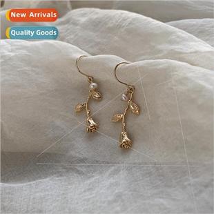 Europe handmade hooks gentle sim ear rose earrings che pearl
