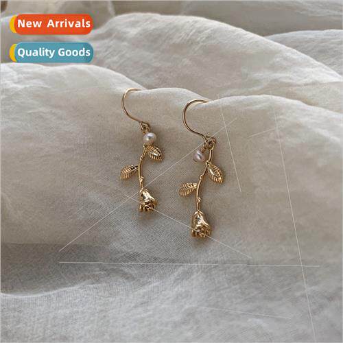 che gentle rose Europe handmade pearl earrings ear hooks sim