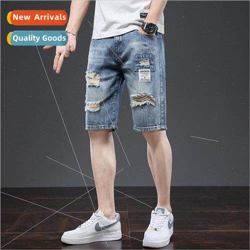 Denim shorts men thin tide ins hole nd five-minute pants sum