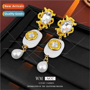 diamond pearl metal pin stud vintage earrings lver tassel