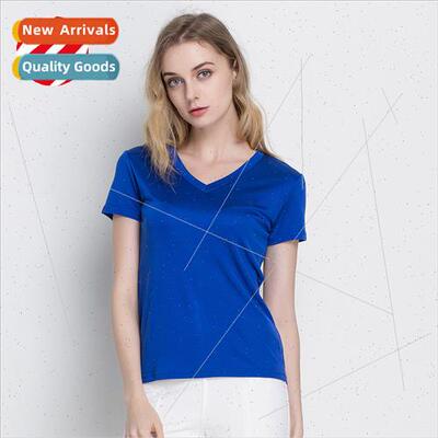 Summer mulberry silk women V-neck short-sleeved T-shirt shir