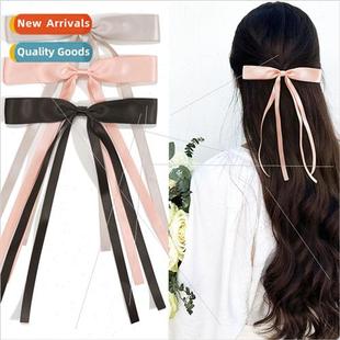 Glossy satin bow ribbon hair clips girls ribbon hair card la