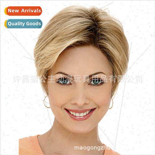 Europe fashion ladies linen gold coloring short wig head cov