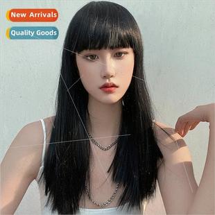 medium length locks women hair long black bangs wig comic
