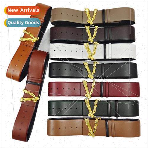 Fashion large V buckle cowhide skirt jumper wide belt versat