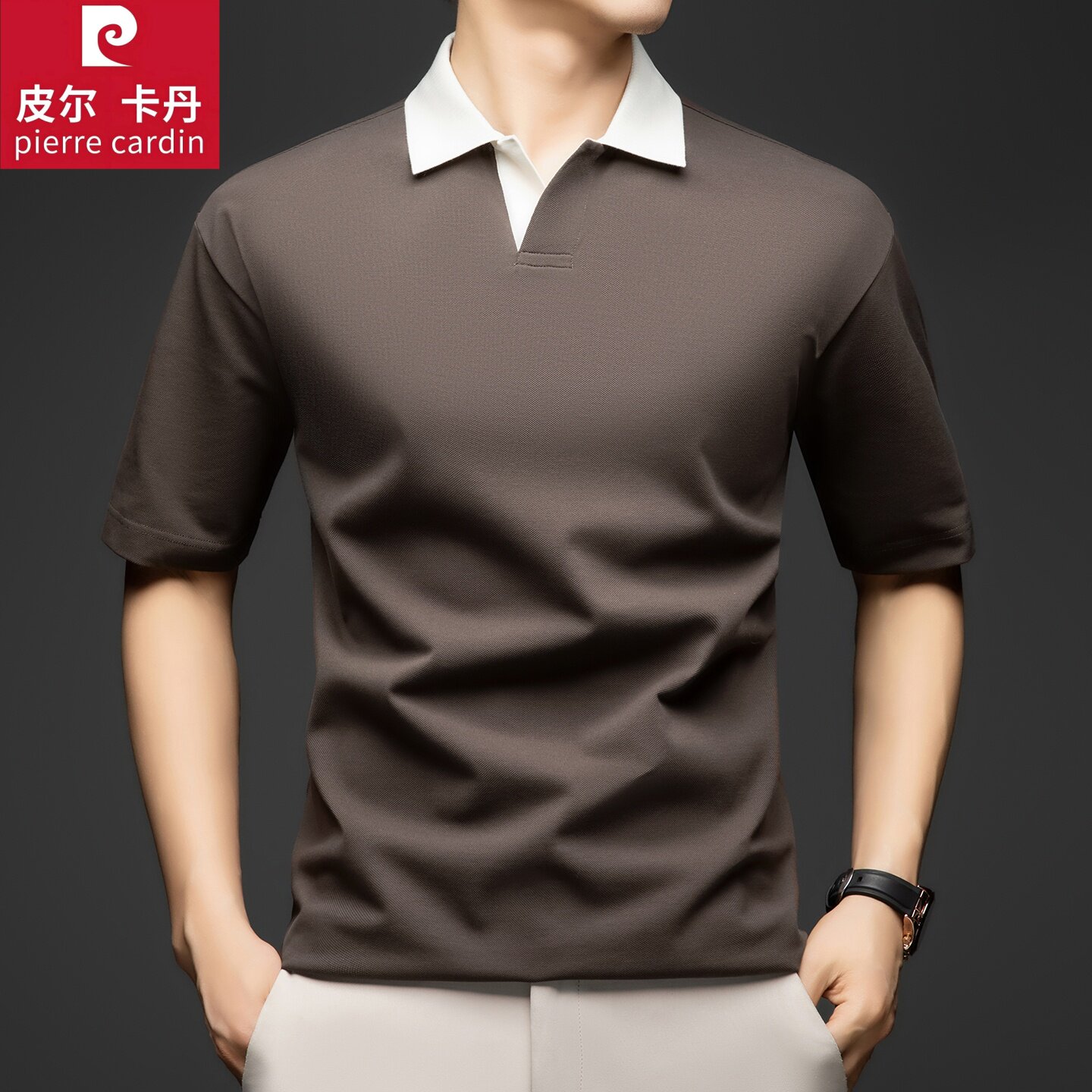皮尔卡丹男士短袖T恤2026新款夏季简约休闲海鸥领高端品牌polo衫