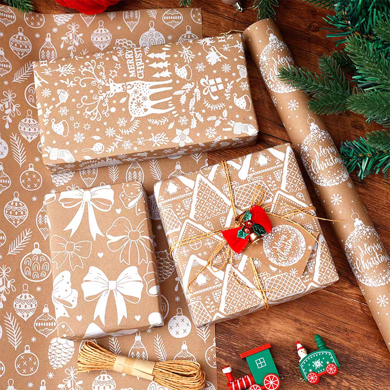 Christmas+Gift Wrapping Paper Roll牛皮纸圣诞节礼物包装纸礼盒