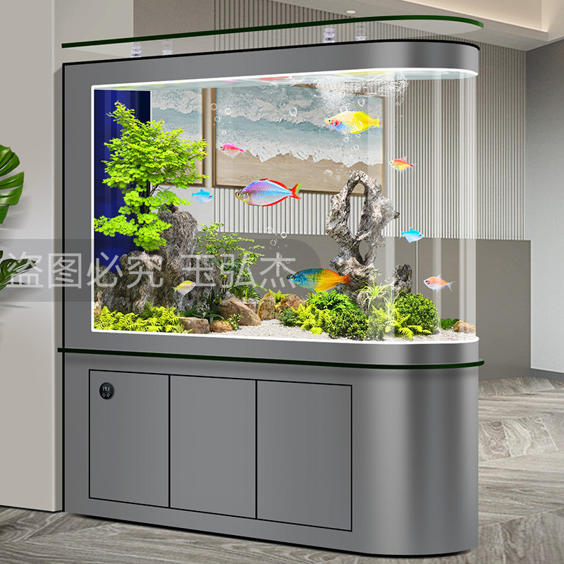 子弹头免换水底滤鱼缸客厅屏风隔断一体成型生态水族箱中大型智能
