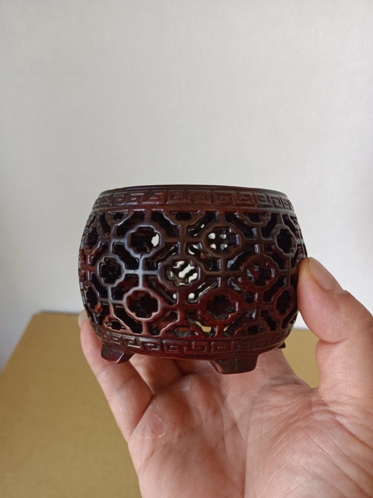 大红酸枝圆形镂空雕花小品盆景几架文玩摆件奇石玉石红木圆鼓底座
