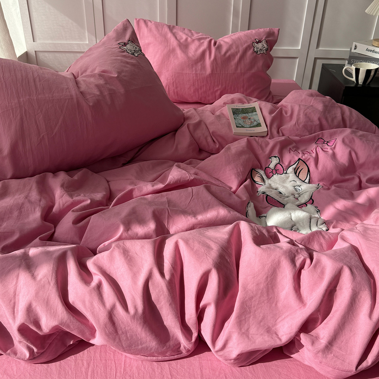 猫咪贴布绣四件套水洗棉可爱少女