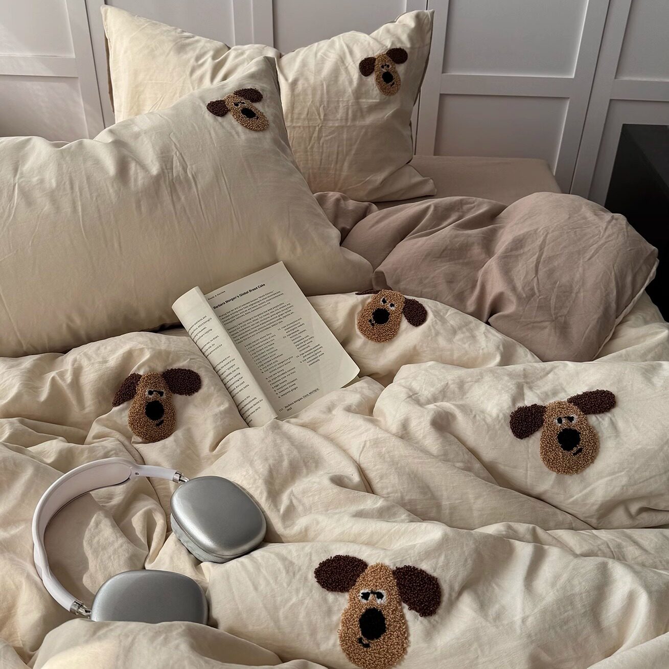 奶fufu~ins风可爱狗狗毛巾绣水洗棉四件套软糯被套床单宿舍三件套