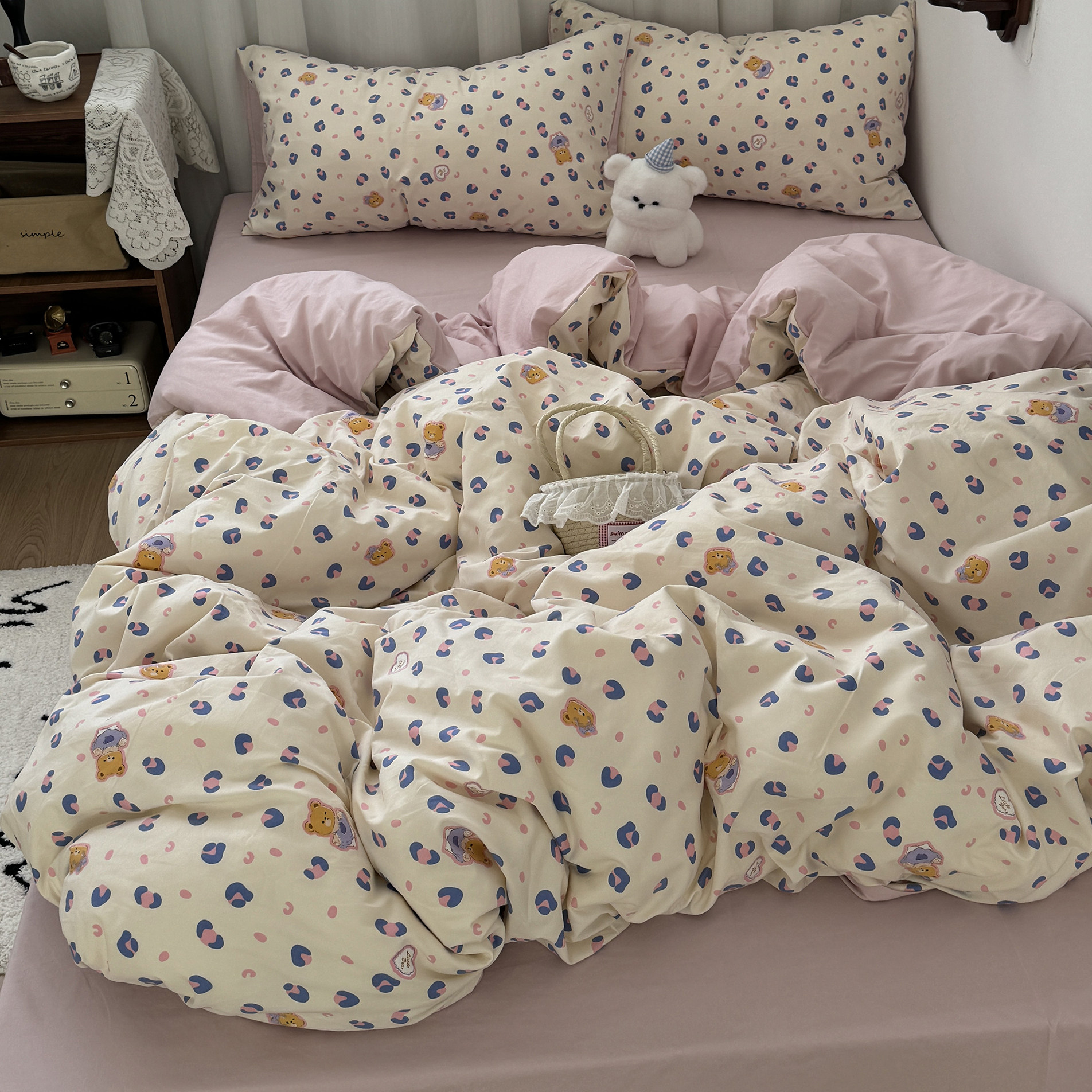 少女豹纹熊水洗棉四件套【A类】