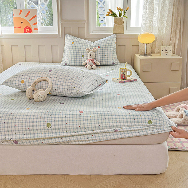 A类双层纱水洗棉床笠学生宿舍寝室90x200cm床罩床垫防尘套三件套