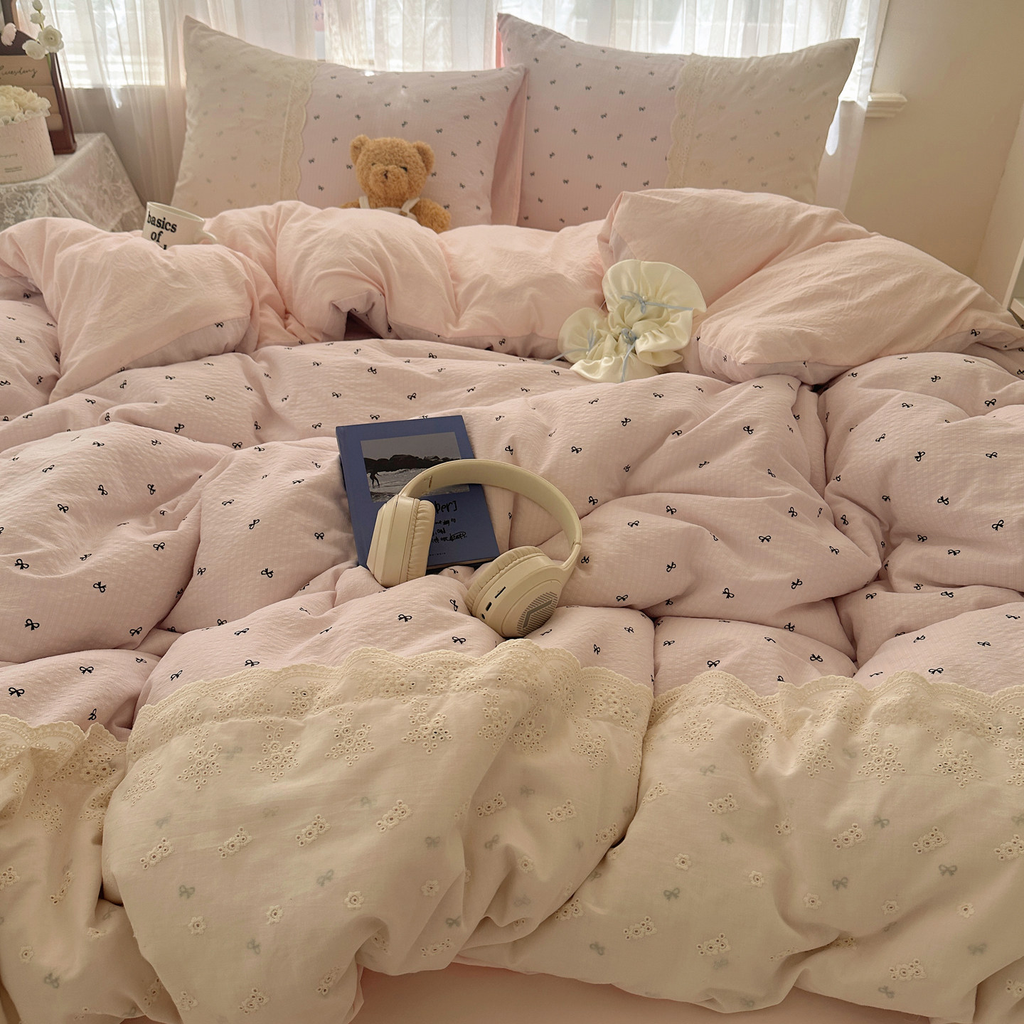 少女蝴蝶结蕾丝花边四件套