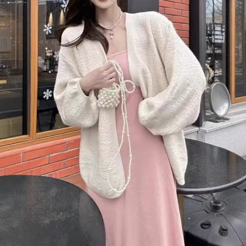 新款软糯韩系慵懒风毛衣外套女秋冬宽松松弛感中长款针织开衫百搭