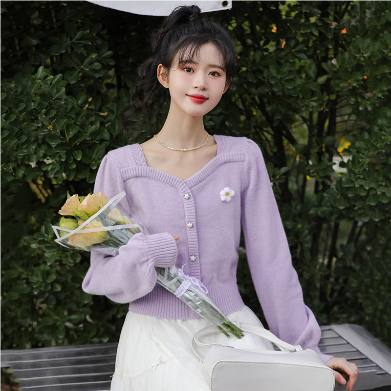 秋季2025新款纯欲V领紫色