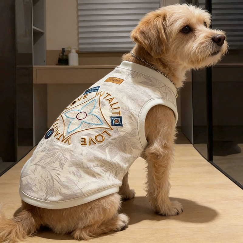 狗狗宠物衣服春夏季刺绣贴布奢侈印花透气舒适猫咪背心服饰幼狗