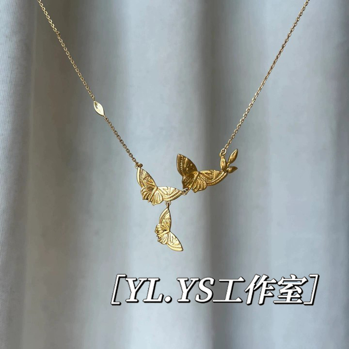 新品s925纯银镀18K金法式轻奢气质超仙蝴蝶比翼小众设计感锁骨链