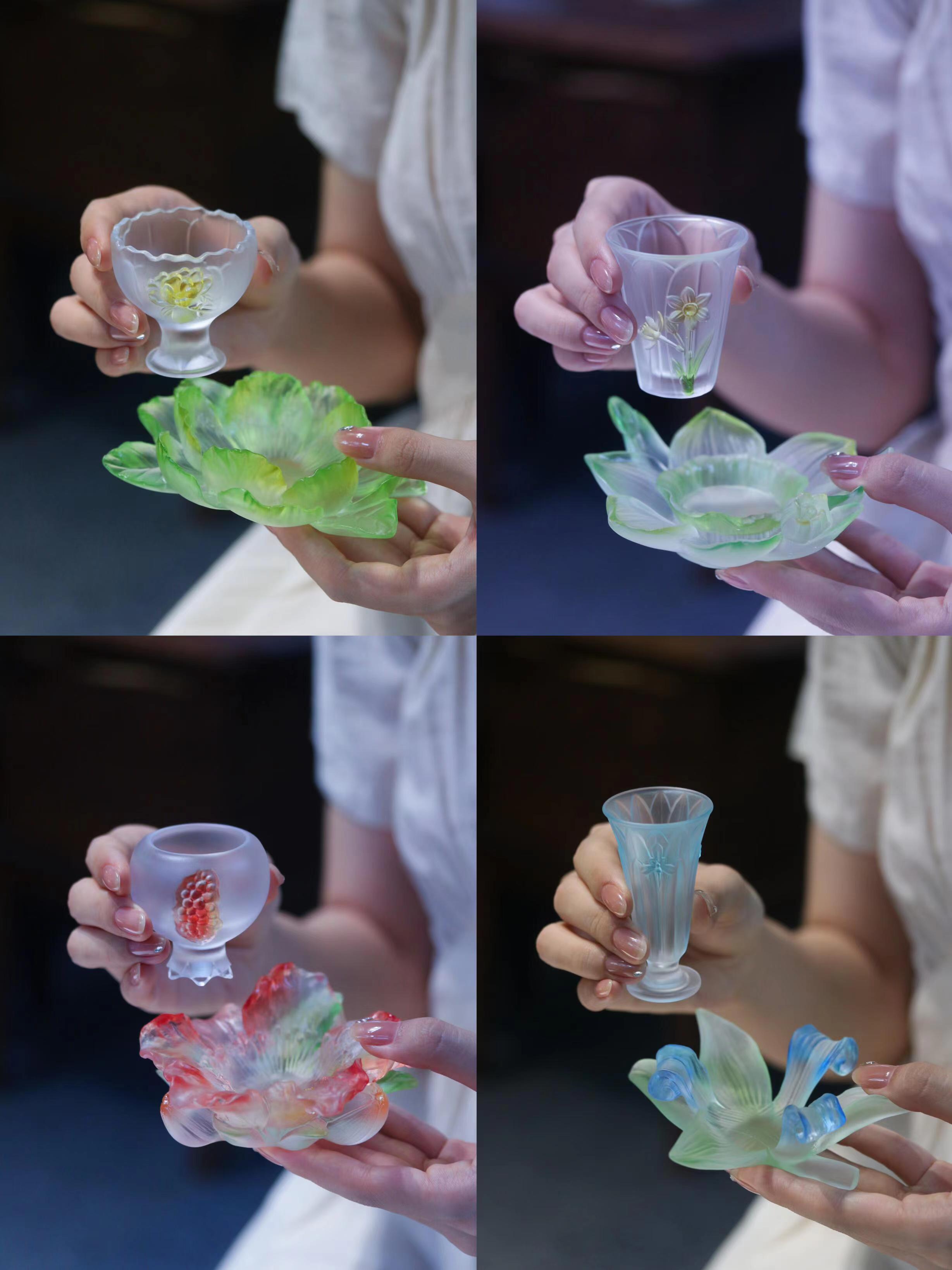 心缘堂琉璃十二花神套组品 茗杯主人杯托杯垫 多功能茶席置景烛台图片