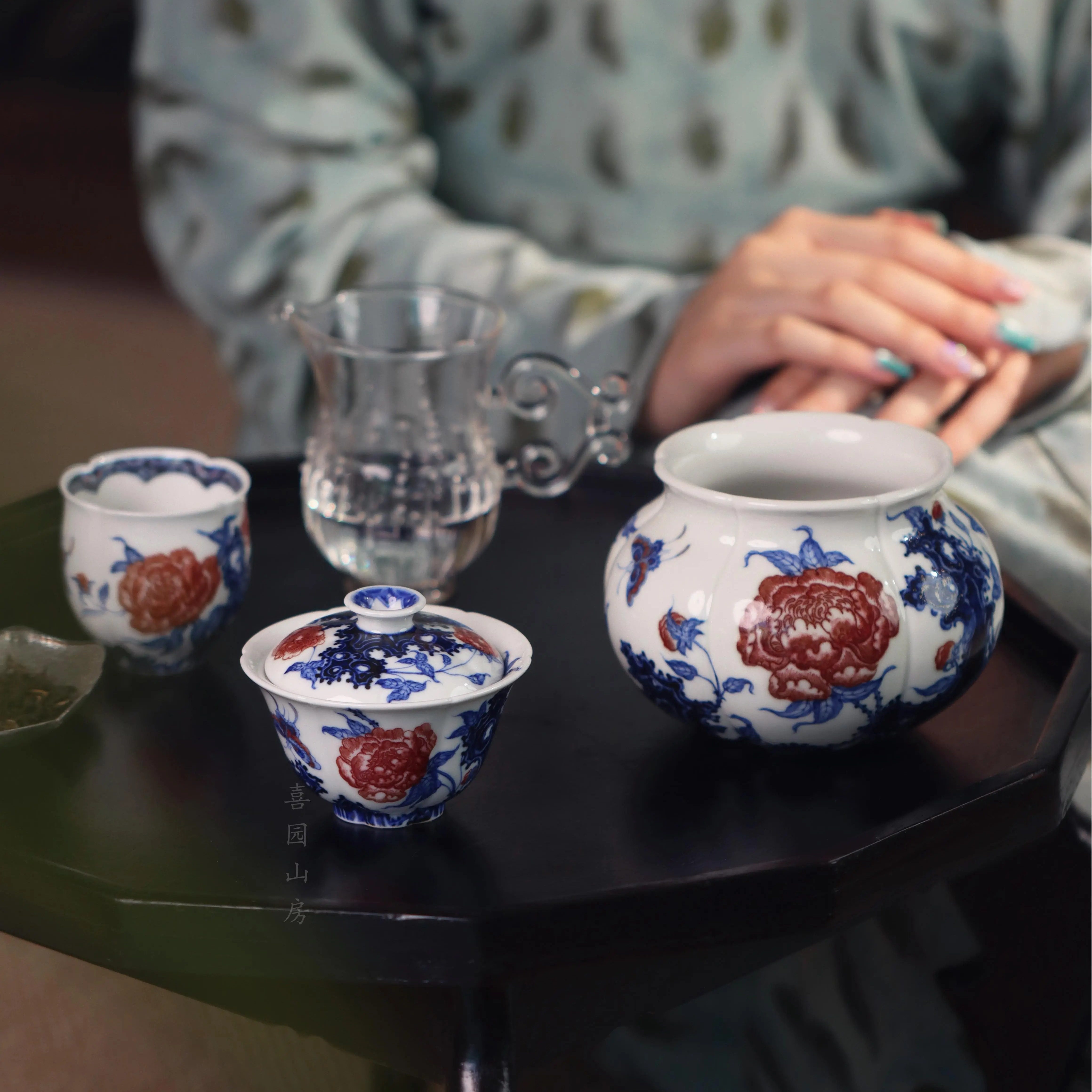 勤义堂新品 国色天香南苑盖碗杯子水洗  设计感不撞款 青花釉里红,餐饮具,整套茶具,淘宝优惠券,粉丝福利购,淘宝优惠卷