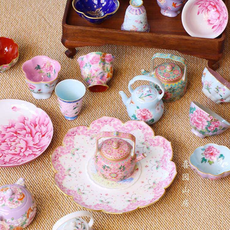灵玺贡坊合集 粉彩珐琅彩仙女茶器 景德镇重工瓷器 纯手工茶具