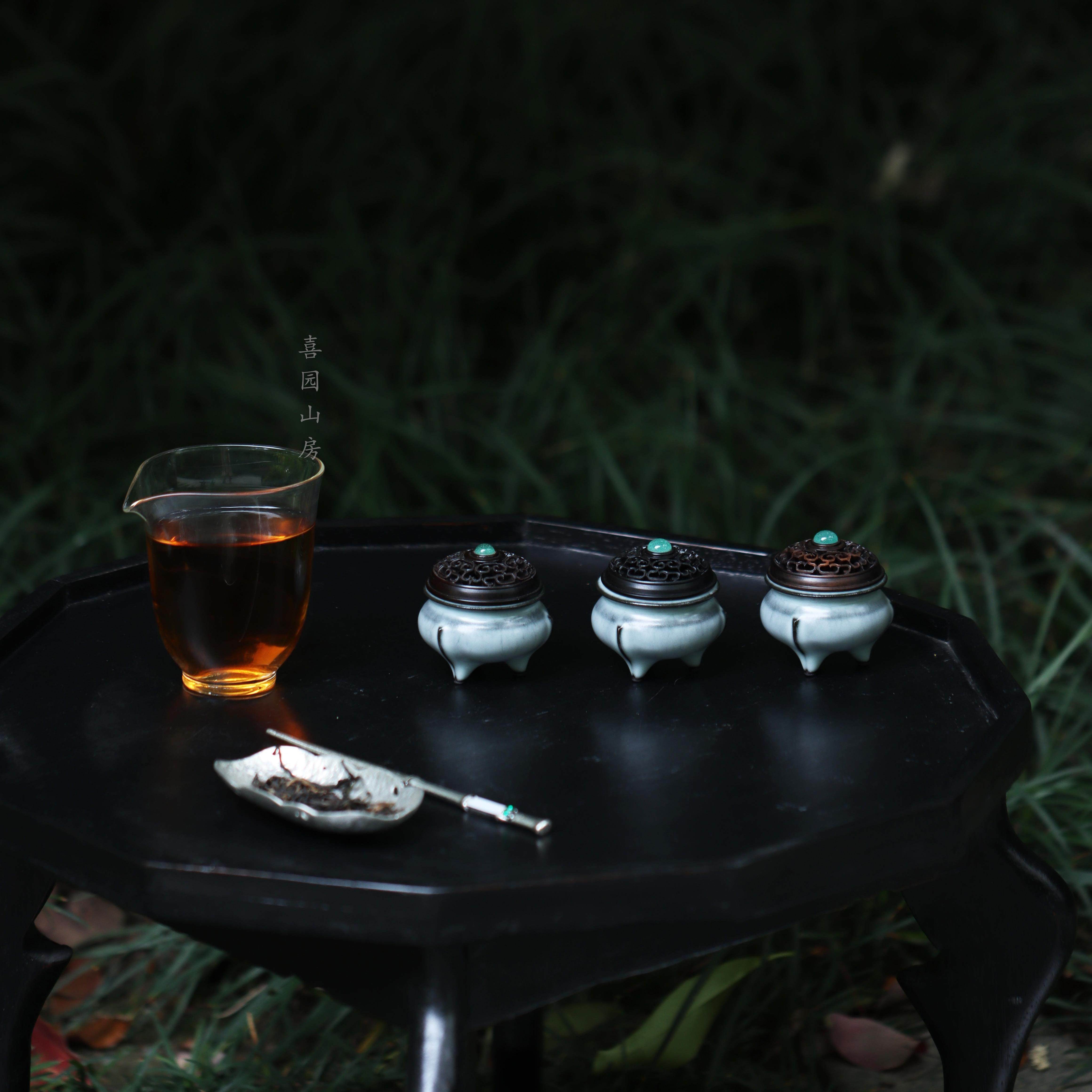 杨盛侃龙泉青瓷 铁胎月白釉小香炉 仿古 文人茶具 纯手工
