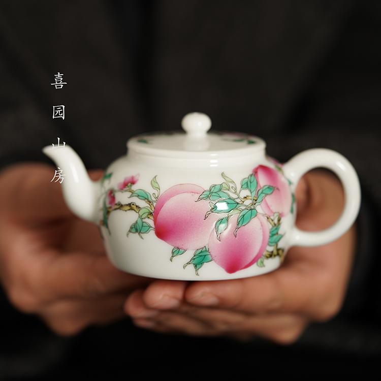 五桃莲子壶 出水流畅景德镇瓷器粉彩重工收藏系列纯手绘