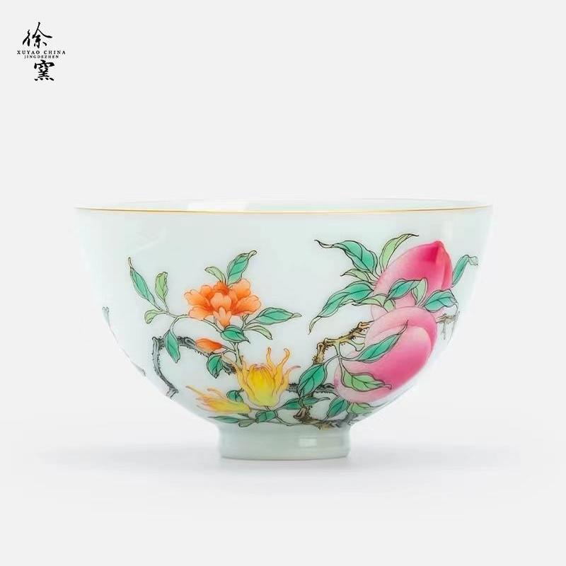 徐窑粉彩大鸡心杯三多系列