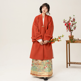 【寒山渡】冬款毛呢合领大衣原创汉服女明制合领对襟长衫日常百搭