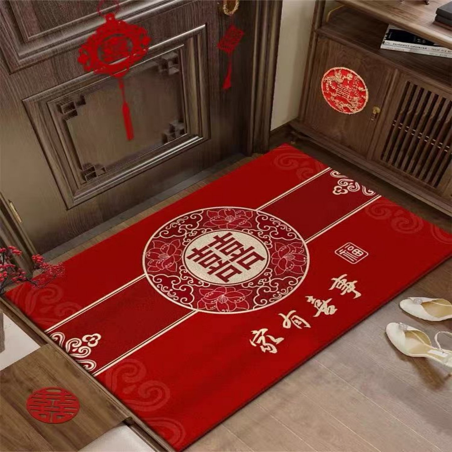 结婚门口地垫入户门垫喜庆进门喜字新房脚垫婚房装饰布置红色地毯,居家布艺,家用脚垫,淘宝优惠券,粉丝福利购,淘宝优惠卷