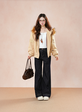 秋冬氛围感 复古气质工装毛领棉服外套ins简约通勤加厚宽松面包服