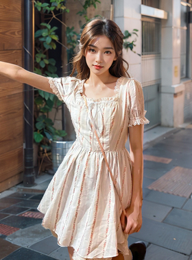 【梨甜醒】2025新款甜美气质蓝色碎花连衣裙纯欲风荷叶边a字短裙