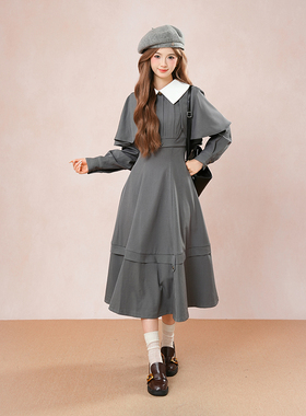 复古优雅深灰色lolita连衣裙女2025秋季新款小众设计收腰显瘦长裙