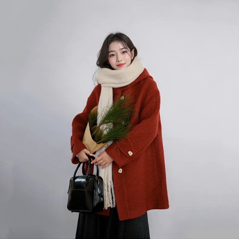 2025新款秋冬赫本风超好看毛呢外套女时尚气质中长款连帽呢子大衣
