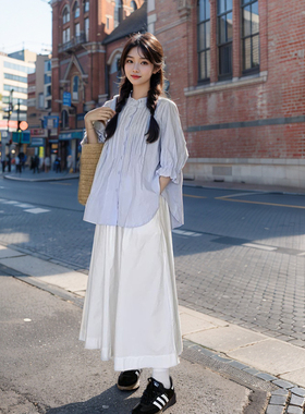 甜心奶包~温柔系炸街奶乖套装泡泡袖宽松气质衬衫+半身裙时尚套装