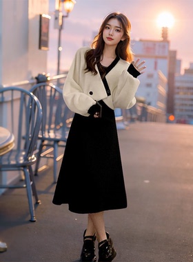 温柔风毛毛外套秋冬2025新款设计感短款V领蝙蝠长袖上衣女