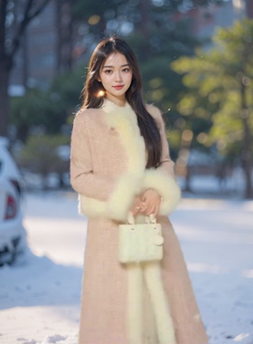 2025冬季新款甜美减龄气质保暖加厚呢子外套毛毛袖设计感毛呢大衣
