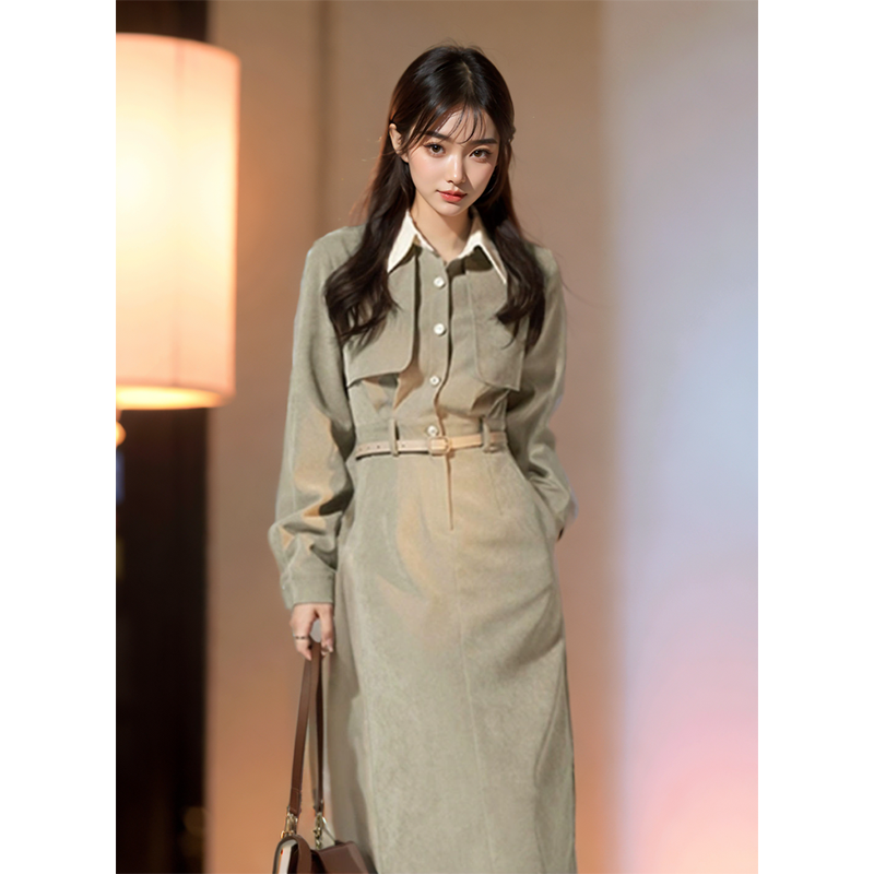 【温妮穿搭】POLO领假俩件设计感2025年秋季新款收腰显瘦连衣裙女