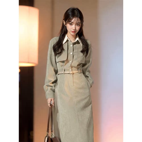 【温妮穿搭】POLO领假俩件设计感2025年秋季新款收腰显瘦连衣裙女