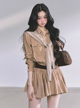 高智巴恩风 学院风收腰显瘦连衣裙女2025秋季简约通勤短裙套装