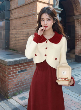 《圣诞牧歌》圣诞战衣毛衣红色内搭显瘦吊带连衣裙两件套女2025