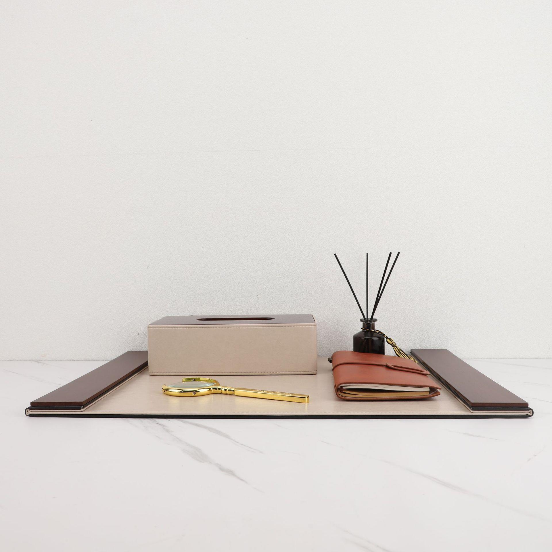 现代简约金属放大镜皮质收纳托盘摆件样板间书桌办公室家居装饰品