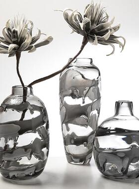 黑白玻璃花瓶极简摩登时尚几何插花器客厅装饰摆件软装花瓶