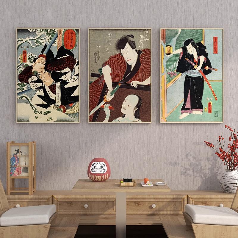浮世绘寿司日料店居酒屋包厢装饰画日式玄关挂画相扑日本武士壁画