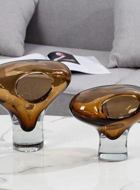 简约异形花瓶创意厚重玻璃轻奢透明琥珀色居家餐桌水培插花琉璃
