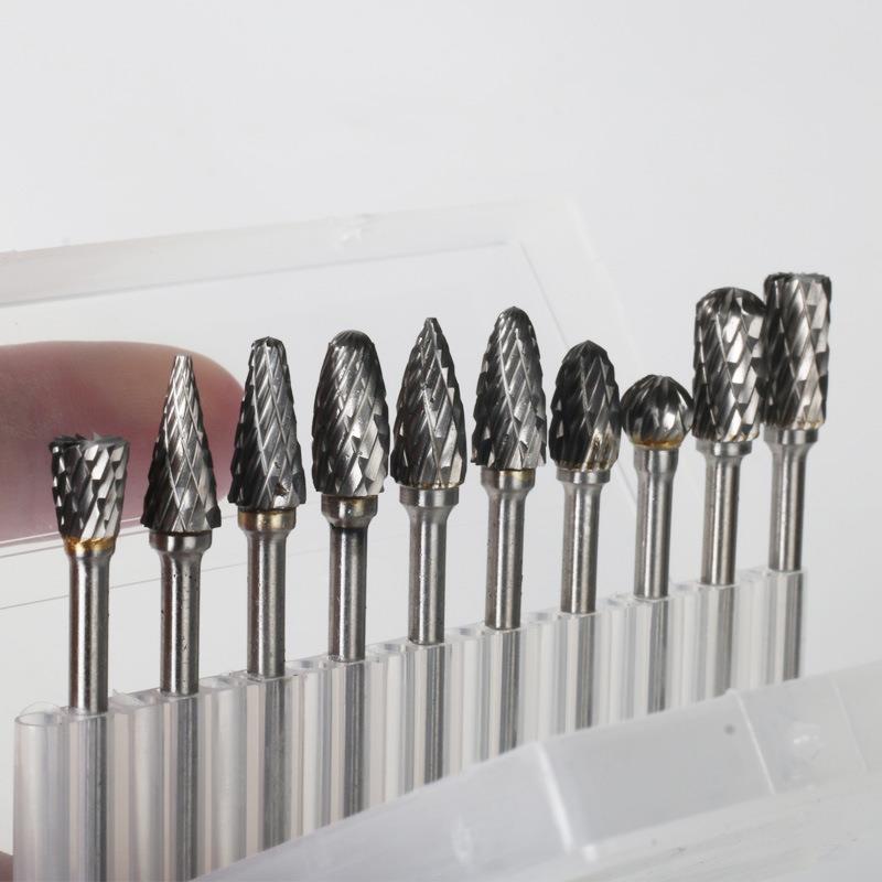 钨钢磨头铣刀硬质合金旋转锉木工金属雕刻木雕根雕单双纹10支套装